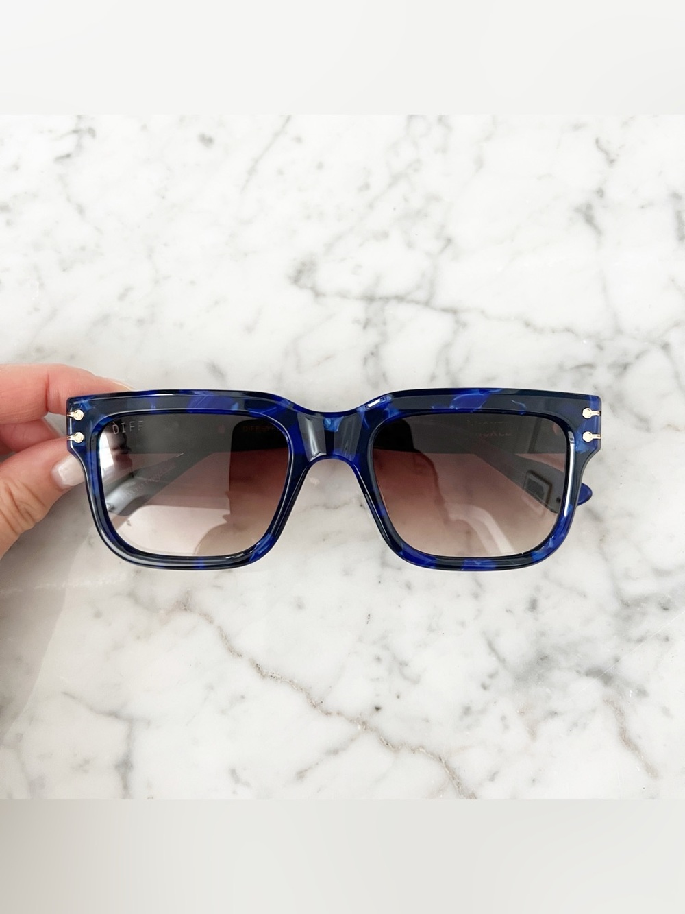 NWT DIFF x Wicked Collab Square Sunglasses Regal Blue Tortoise Frame w Brn Grad